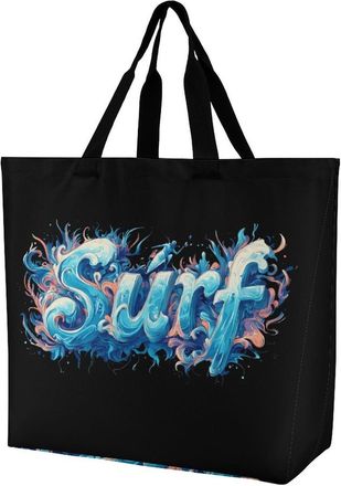 Generic Surf Large Reusable Shopping Bag Lightweight Foldable Tote Bags Washable Shoulder Handbag