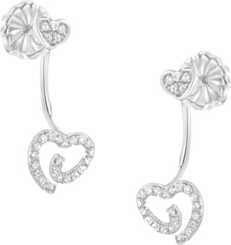 House of Brilliance 925 Sterling Silver 1/4 Cttw Diamond Swirl Heart Front/Back Earrings