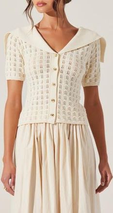 ASTR the Label Analissa Short Sleeve Cardigan in Cream at Nordstrom Rack, Size Medium
