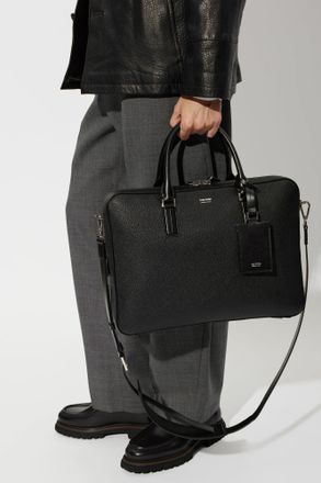 Tom Ford Leather Bag With Logo, Mens, Black