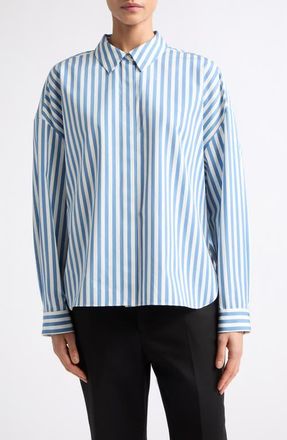 Nellie Partow Loren Stripe Cotton Button-Up Shirt in Sky Stripe at Nordstrom, Size 8