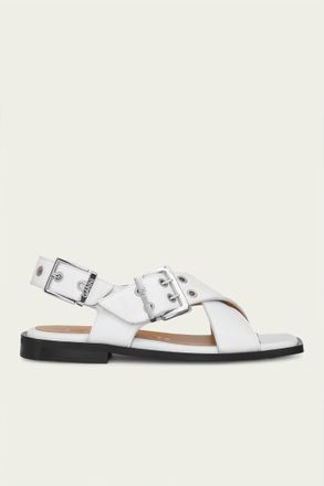 Ganni Womens Feminine Buckle Cross Strap Sandal In Egret