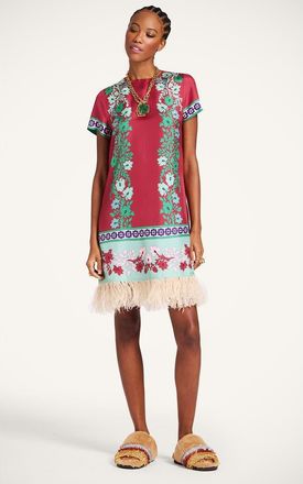 La DoubleJ Mini Swing Dress With Feathers Plac&eacute;e in Regalia Plac&eacute;e Red at Nordstrom, Size X-Large