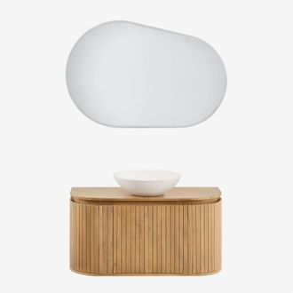 Sklum Conjunto De Mueble De Ba&ntilde;o Suspendido 90x40 Cm En Madera De Mango Analis Sklum
