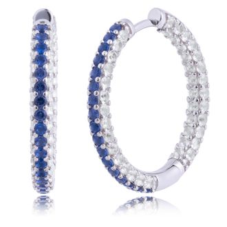 MAX + STONE 925 Sterling Silver Gemstone Inside Out Hoop Earrings with White Sapphires