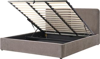 Beliani Cama Con Almacenaje Elegante Con Cabecero Tapizado En Chenilla Base Elevable Somier De L&aacute;minas Gris Pardo 180 X 200 Cm Arbois