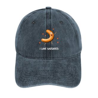 Generic I Love Sausages Grilled Sausage Baseball Cap for Men Women Adjustable Denim Cap Trucker Hat Navy-style