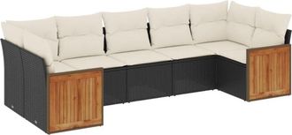 vidaXL Set De Comedor De Jard&iacute;n 7 Pzas Y Cojines Rat&aacute;n Sint&eacute;tico Negro Vidaxl