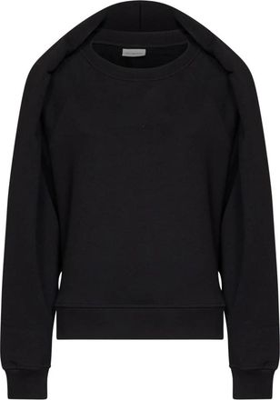 Dries Van Noten Katoenen sweatshirt met gedrapeerd paneel - Dames - Sweatshirts - Zwart - S - Katoen - Hoodies & sweatvesten