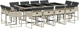vidaXL Set Comedor Jard&iacute;n Y Cojines 13 Pzas Rat&aacute;n Sint&eacute;tico Gris Claro Vidaxl
