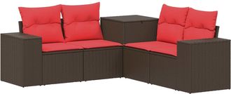 vidaXL Juego De Sof&aacute; 5 Uds. Marr&oacute;n Y Rojo Rat&aacute;n Sint&eacute;tico Y Acero Vidaxl