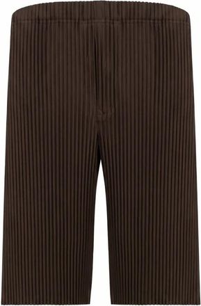 Issey Miyake Korte Broeken, Heren, Bruin, L, Polyester, Color Pleats 2 Shorts