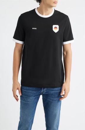 BOSS Lux Stretch Cotton Graphic T-Shirt in Germany /Black at Nordstrom, Size X-Large