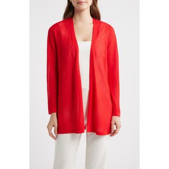 Anne Klein Texture Stitch Sheer Long Cardigan in Begonia Red at Nordstrom, Size X-Small