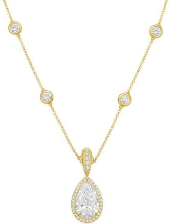 Diana M. Jewels 14kt Yellow gold Lab Grown 9.00 ct Pear Diamond Halo Pendant With Bail