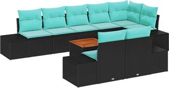 vidaXL Conjunto De Sof&aacute;s De Jard&iacute;n 9 Uds. Negro Rat&aacute;n Sint&eacute;tico Vidaxl