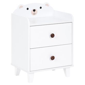 Beliani Mesita De Noche 2 Cajones Habitaci&oacute;n Infantil Motivo Oso De Mdf Patas De Madera De Pino Sala De Juegos Blanco Mimili