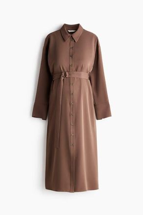 H&M Belted Shirt Dress in Brown at Nordstrom, Size Xx-Small
