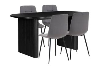 Birlea Axel Oval Fluted Dining Table With 4 Chairs in Black