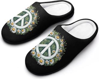 Generic Daisy Peace Sign Flower Mens Slippers Comfortable And Non-slip Cotton Slipper Shoe for House