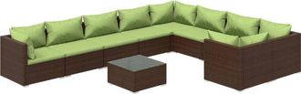 vidaXL Set Muebles De Jard&iacute;n 10 Pzas Y Cojines Rat&aacute;n Sint&eacute;tico Marr&oacute;n Vidaxl