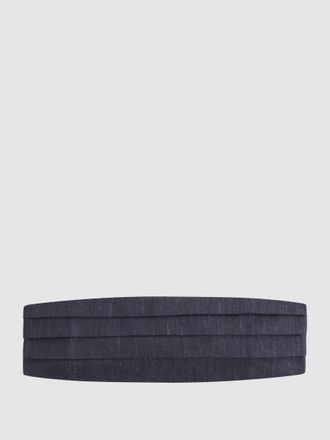 Reiss Navy Silk Blend Pleated Cummerbund, One Size