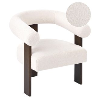 Beliani Sill&oacute;n Retro Sal&oacute;n Tapizado De Boucl&eacute; Patas De Madera Blanco Crema Y Marr&oacute;n Oscuro Ilbro