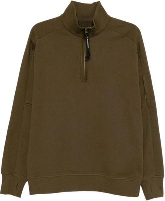 C.P. Company C.P. Company, Sweatshirts, male, Green, L, Diagonal Raised Fleece Half Zip Sweatshirt