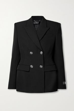 Versace Blazer Doppiopetto In Lana Grain De Poudre - Nero