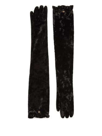 Valentino Garavani VLogo signature long chenille gloves - women - Polyester/Elastane - 7 - Black