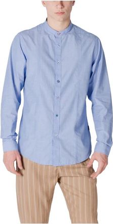 Gianni Lupo Overhemd met Mandarijnkraag en Lange Mouwen - Heren - Casual Overhemden - Blauw - S - Katoen - Overhemden