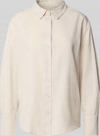 Gina Tricot Regular Fit Leinenhemdbluse mit durchgehender Knopfleiste in Camel, Gr&ouml;&szlig;e L
