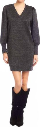 Karen Kane Puff Sleeve V-Neck Dress In Black With Silver