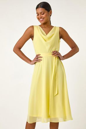 Roman Cowl Neck Tie Waist Dress