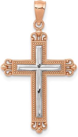 Diamond2Deal 14K Rose Gold Rhodium Diamond-Cut Cross Pendant