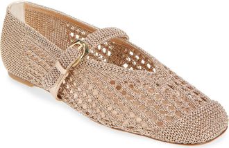 Stuart Weitzman Leora Metallic Mary Jane Flat in Light Gold at Nordstrom, Size 10.5