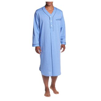 Generic Mens Nightshirt Pajama Top - Pyjamas for Men Lightweight Nightgown Plus Size Long Sleeved Robe Soft Comfy Pocket Sleep Shirt Buttons Chest Pocket Home