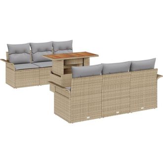 vidaXL Conjunto De Sof&aacute; De Jard&iacute;n Con Coj&iacute;n 7 Pcs Beige Y Gris Claro Vidaxl
