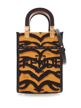 Fendi 2010-2025 Mini Embroidered Canvas Zebra Print Sunshine Shopper Tote satchel - Brown
