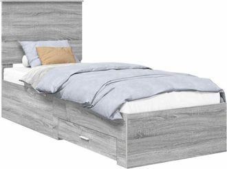 vidaXL Bed Frame Grey Sonoma and Silver 75 x 190 cm Engineered Wood vidaXL