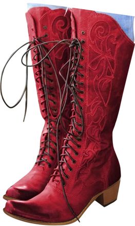 Generic Victorian Style Boots Womens Goth Boots Vintage 70s Lace up Mid Calf Halloween Almond Toe Comfortable Chunky Block Heels Renaissance Ankle Boot Outdoo