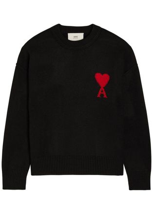 Ami Ami Paris Logo-intarsia Wool Jumper - Black - XL