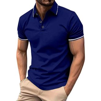 Generic Slim Fit T Shirt Men Comfy Daily Classic Fashion Golf Tees Short Sleeve Button Down Solid Color Texture V Neck Lapel Polo Shirts Breathable Lightweigh