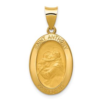 Diamond2Deal 14k Yellow Gold Polished and Satin St. Anthony Medal Hollow Pendant