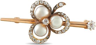 Luxury Bazaar Antique 15K Rose Gold 0.65ct Diamond and Pearl Brooch MF07-073026