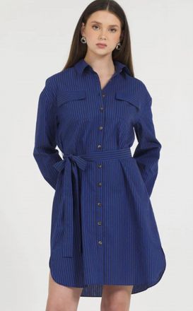 Stellah Cotton Yarn Dye Stripe Button Down Shirt Mini Dress In Blue