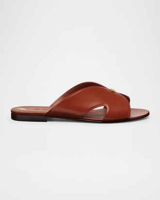 Loro Piana Vera Leather Flat Slide Sandals