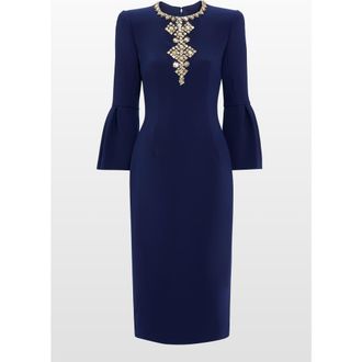 Jenny Packham Margoni Bell-Sleeve Embellished Midi Dress in Midnight Kiss at Nordstrom, Size 10 Uk