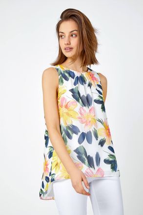 Roman Sleeveless Floral Print Chiffon Top