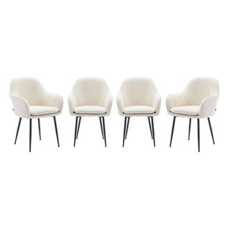 Sweeek Sill&oacute;n de terciopelo de canal&eacute; y patas de metal negro, set de 4